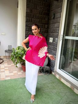 Aasabysimran - Fushia Flair Lunar Bloom In Pink and White Top with Skirt