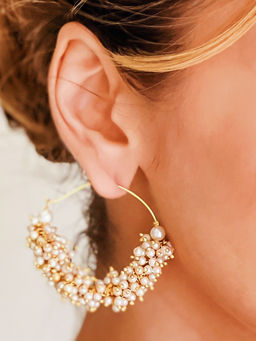 Azai by Nykaa Fashion - Ethnic Gold & Off-White Patterned Pearl Danglers