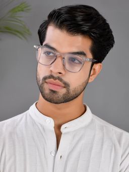 ROYAL SON - Oval Grey Blue Cut Anti Glare Eye Protection Specs for Men Women- SF0058-C2 (47)