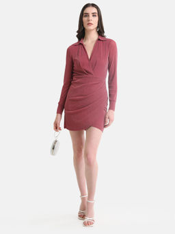 Kazo - Wrap Bodycon Mini Dress with Pleats