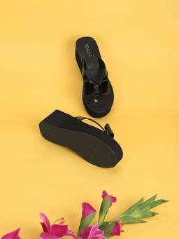 Truffle Collection - Black Solid Heels
