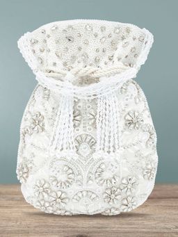 Peora - Women Silver-Toned Embellished Potli Clutch -P56S