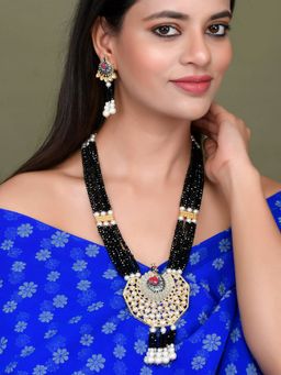 Silvermerc Designs - Gold Plated Peacock Long Layered Heavy Ethnic Jewellery Set