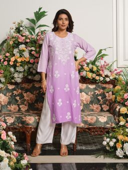 Gahan - Womens Lavender Lucknowi Chikankari Embroidered Kurta