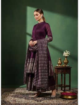 Gahan - Womens Wine Art Silk Woven Anarkali Kurta with Pant & Dupatta