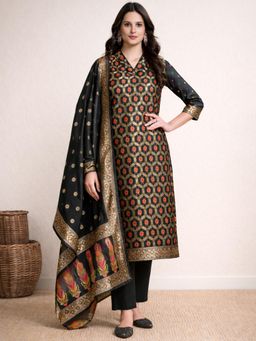 Gahan - Womens Black Chanderi Silk Woven Design Kurta with Pant & Dupatta