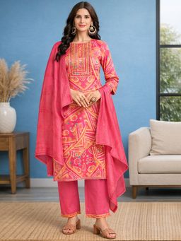 Gahan - Womens Pink Chanderi Silk Bandhani Printed Embroidered Kurta with Pant & Dupatta