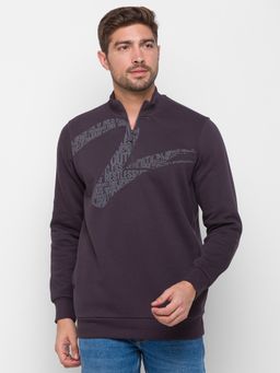 Spykar - Men Dark Brown Cotton Full Sleeve Slim Fit Sweatshirt
