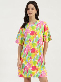 United Colors of Benetton - Round Neck Abstract Print T-Shirt Dress