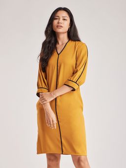 FableStreet - Polyester Sheath Mustard Women Dress