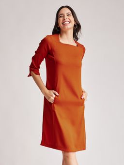 FableStreet - Polyester Crepe Sheath Rust Women Dress