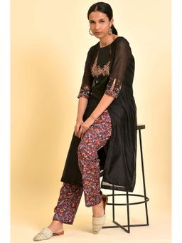WISHFUL by W - Black Floral Kurta And Slim Pant (Set of 2)