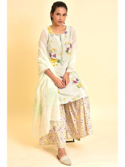 WISHFUL by W - Green Floral Kurta & Sharara-dupatta (Set of 3)