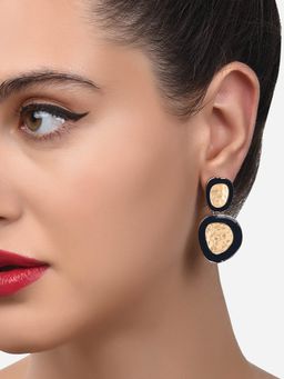 Zaveri Pearls - Black Enamel Classy Contemporary Soft Hammered Drop Earring-ZPFK14466