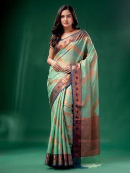 CHARUKRITI - Sea Green Cotton Silk Saree with Woven Design with Unstitched Blouse