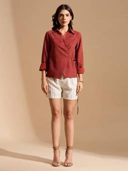 PEACH & PANDA - Rust Lace Detail Top