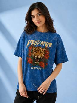 LEOTUDE - Women'S Blue Polyester Oversized T-Shirt