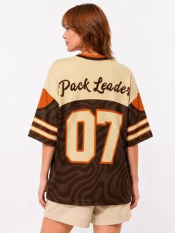 LEOTUDE - Women'S Brown Polyester Oversized T-Shirt