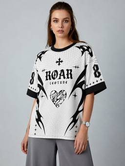 LEOTUDE - Women'S White Polyester Oversized T-Shirt