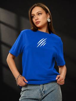 LEOTUDE - Women'S Blue Pure Cotton Oversized T-Shirt