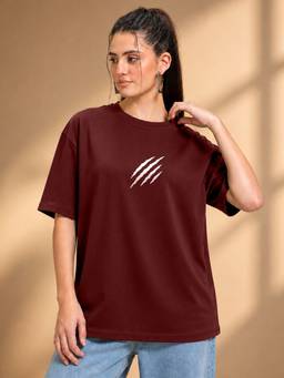 LEOTUDE - Women'S Brown Pure Cotton Oversized T-Shirt
