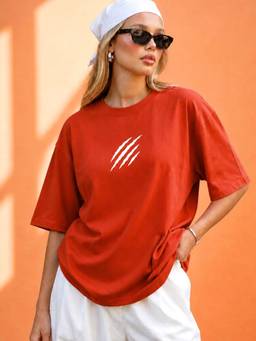 LEOTUDE - Women'S Rust Pure Cotton Oversized T-Shirt