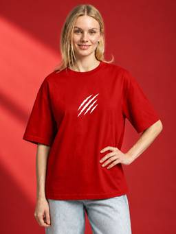 LEOTUDE - Women'S Red Pure Cotton Oversized T-Shirt