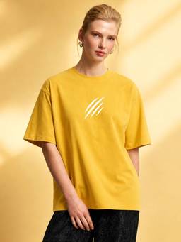 LEOTUDE - Women'S Yellow Pure Cotton Oversized T-Shirt