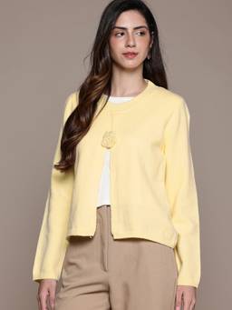 CAYMAN - Yellow Women Self Design Woollen Pullover Sweater