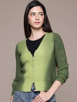CAYMAN - Green Women Ombre Woollen Cardigan