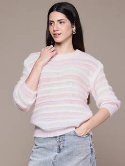 CAYMAN - Multi-Color Women Stripes Woollen Pullover Sweater