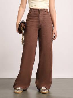 Urbano Fashion - Brown High Rise Baggy Fit Washed Jeans