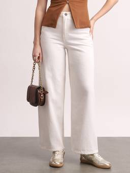 Urbano Fashion - White High Rise Baggy Fit Washed Jeans