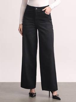 Urbano Fashion - Black High Rise Baggy Fit Washed Jeans