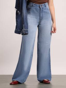 Urbano Fashion - Light Blue High Rise Baggy Fit Washed Jeans