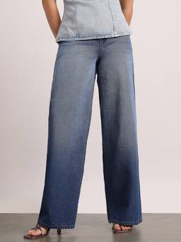 Urbano Fashion - Blue High Rise Baggy Fit Washed Jeans