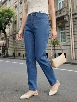 Urbano Fashion - Light Blue High Rise Straight Fit Washed Jeans
