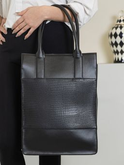 Misfit Panda - Statement Black Croc Pattern Tote Bag