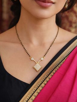 Digital Dress Room - Gold Plated Square White Diamond Short Mangalsutra