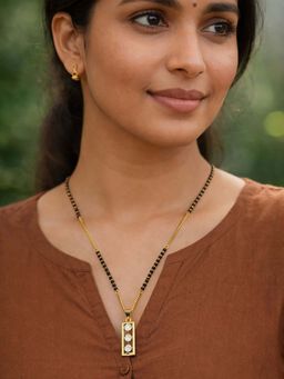 Digital Dress Room - White Gold Plated Diamond Pendant Short Mangalsutra