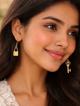 Digital Dress Room - Gold Plated Lock and Key Mini Earrings