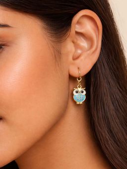 Digital Dress Room - Gold Plated Blue Cute Enamel Drop Owl Mini Earrings