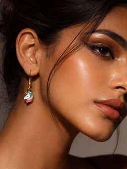 Digital Dress Room - Multi-Color Gold Plated Colorful Unicorn Mini Earrings