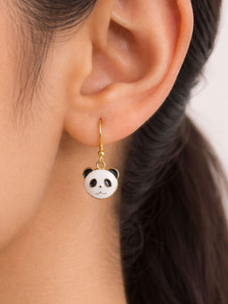 Digital Dress Room - Gold Plated White Enamel Cute Panda Mini Earrings