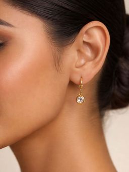 Digital Dress Room - Gold Plated White Round Diamond Drop Earrings