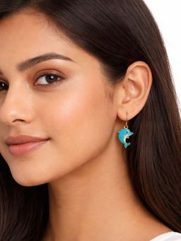 Digital Dress Room - Blue Gold Plated Cute Ocean Animal Charm Earrings