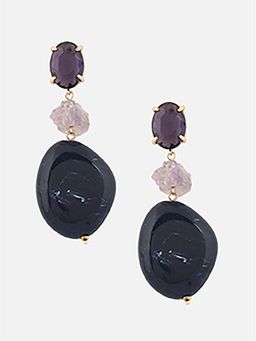 Beatnik - Purple Stone Gold Plated Stylish Drop Earrings