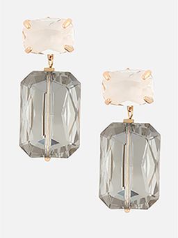 Beatnik - Grey Stone Gold Plated Stylish Drop Earrings