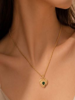 AQUASTREET - Multi-Color 18K Gold Plated Green Zircon Heart Necklace