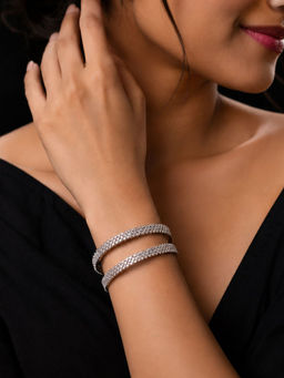 Designbox - White American Diamond Silver Tone Bangles (Pack of 2) (2.6)